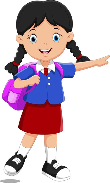 Karikatura dívka roztomilý školy s batohem — Stockový vektor