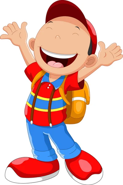 Happy school boy cartoon with backpack — Stock Vector