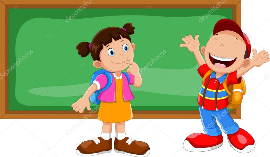 Cute little boy and girl with blackboard 