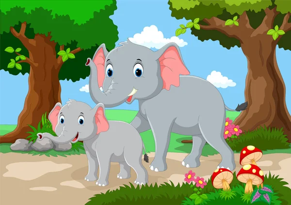 Cute mother and baby elephant — Stock Vector