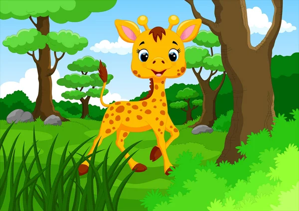 Girafe mignonne dans la jungle dessin animé — Image vectorielle