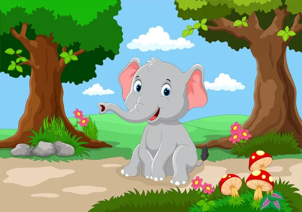 Lindo bebé elefante dibujos animados sentado — Vector de stock