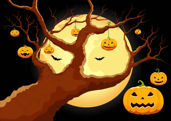 Halloween-Kürbisse hängen am Baum — Stockvektor