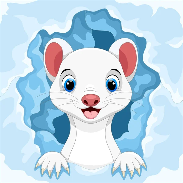 Mignon Blanc Moins Weasel Hors Trou Neige — Image vectorielle