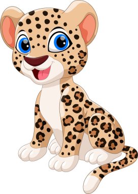 Beyaz arka plan üzerinde izole şirin bebek leopar karikatür oturma 