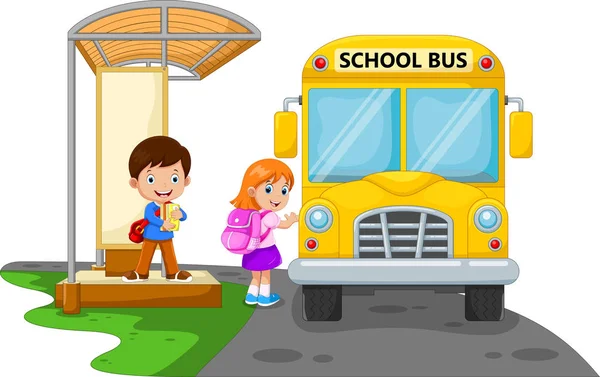 Back School Vector Illustration Cartoon Kids Going School — Stock Vector