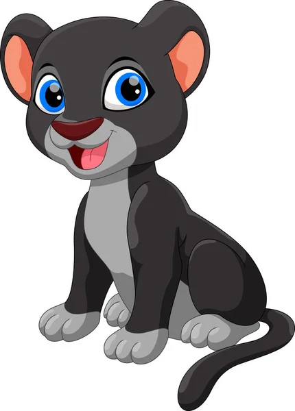 Lucu Bayi Kartun Panther Hitam Duduk Terisolasi Latar Belakang Putih - Stok Vektor