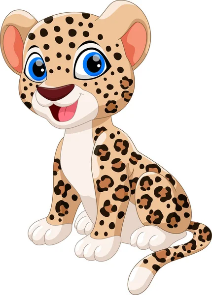Niedliches Baby Leopard Cartoon Sitzt Isoliert Auf Weißem Hintergrund — Stockvektor