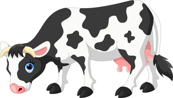 Bonito Cartoon Vaca Comer Grama —  Vetores de Stock