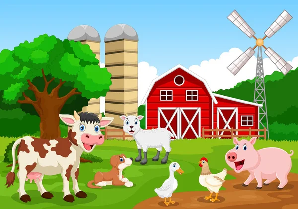 Bauernhof Hintergrund Mit Tieren — Stockvektor