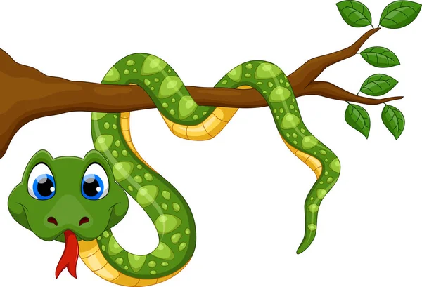 Serpent Dessin Animé Mignon Sur Branche — Image vectorielle