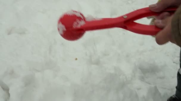 Kid och snöboll maker — Stockvideo