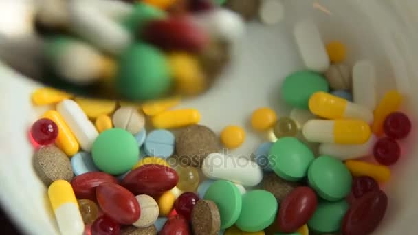 Medicine abuse shown as eating pills — Stock Video