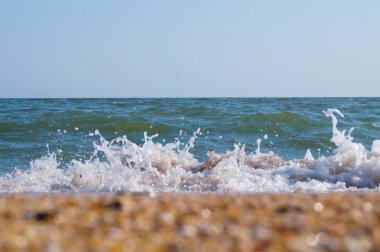 Güneşli deniz kıyısında sörf