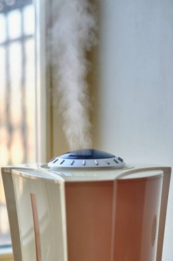 Odada çalışan nemlendiricinin yakın görüntüsü..
