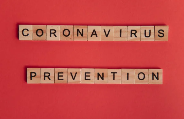 Prevent coronavirus word written on wood block. prevent coronavi — Stok fotoğraf