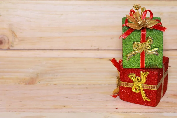 Zeitgeschenke Geschenkbox Auf Holztisch Winterurlaub Thema Frohes Neues Jahr Raum — Stockfoto