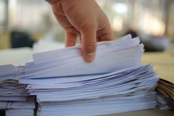 Papieren Zakelijke Documenten Van Onafgewerkte Gestapeld Bureau Archief Het Archief — Stockfoto