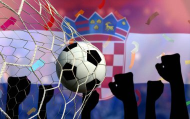 Hırvatistan bayrağı ve futbol topu. Spor kavramı.