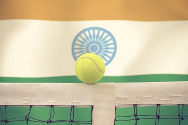 Bayrak arkaplan üzerinde net tenis topu.
