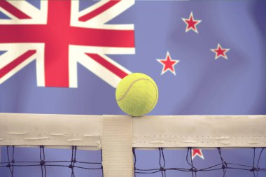 Bayrak arkaplan üzerinde net tenis topu.