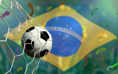 Brezilya bayrağı ve futbol topu. Spor kavramı.