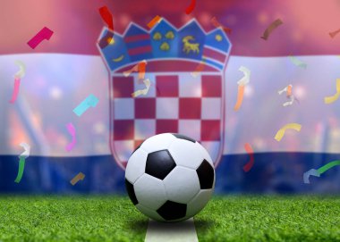 Hırvatistan bayrağı ve futbol topu. Spor kavramı.