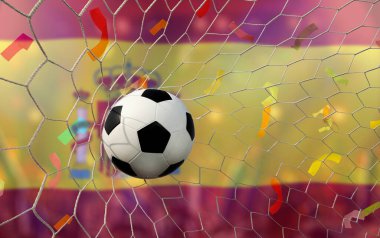 Spainl bayrağı ve futbol topu. Spor kavramı..