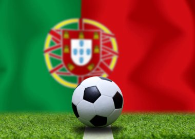 Portekiz bayrağı ve futbol topu. Spor kavramı..