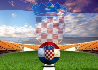 Hırvatistan bayrağı ve futbol topu. Spor kavramı.