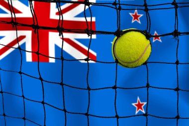 Bayrak arkaplan üzerinde net tenis topu.