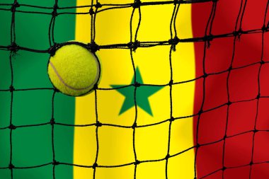 Bayrak arkaplan üzerinde net tenis topu.