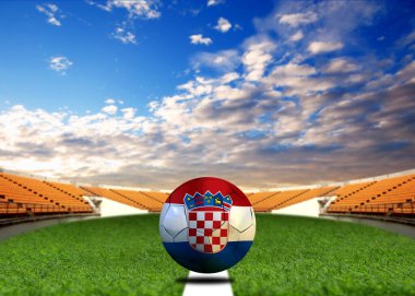 Hırvatistan bayrağı ve futbol topu. Spor kavramı.