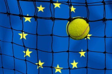 Bayrak arkaplan üzerinde net tenis topu.