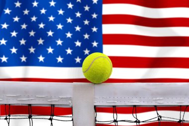 Bayrak arkaplan üzerinde net tenis topu.