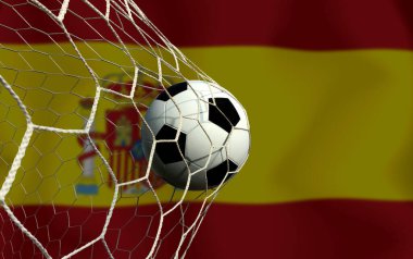 Spainl bayrağı ve futbol topu. Spor kavramı..