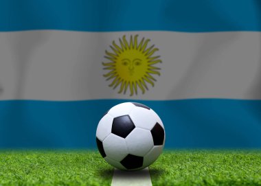 Arjantin bayrağı ve futbol topu. Spor kavramı.
