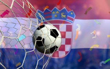 Hırvatistan bayrağı ve futbol topu. Spor kavramı.