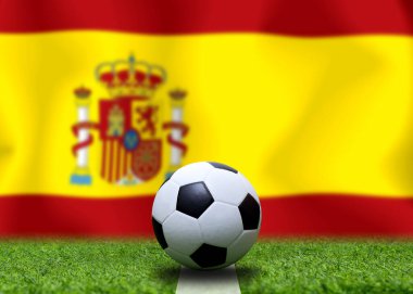 Spainl bayrağı ve futbol topu. Spor kavramı..