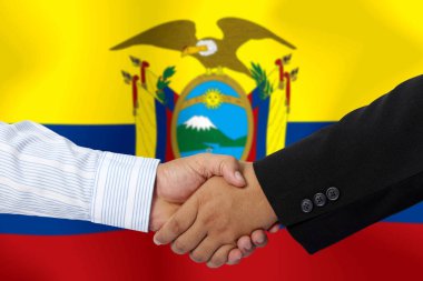 Arka plan olarak ANDORRA bayrağı ile el sıkışma veya sözleşme.