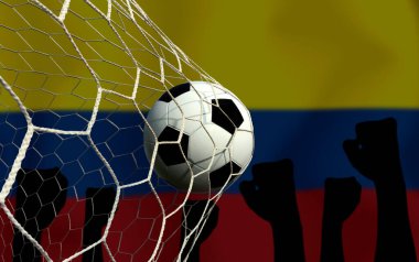 Kolombiya bayrağı ve futbol topu. Spor kavramı..