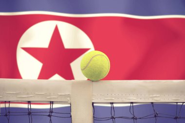 Bayrak arkaplan üzerinde net tenis topu.