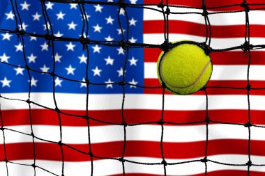 Bayrak arkaplan üzerinde net tenis topu.