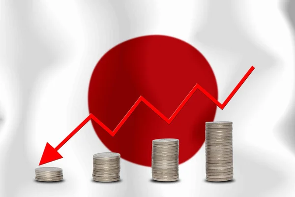 Grafico Concettuale Discesa Economica Finanza Contabilità Sullo Sfondo Della Bandiera — Foto Stock