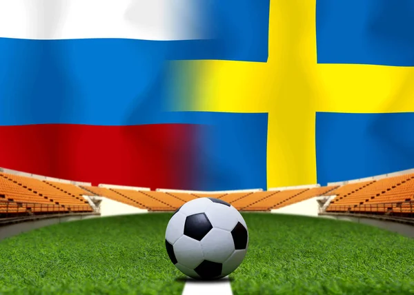 Fotboll Cup Tävling Mellan Den Nationella Ryska Och Nationella Sverige — Stockfoto