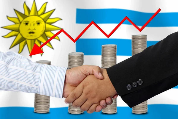 Apretón Manos Contrato Junto Con Bandera Uruguay Como Fondo —  Fotos de Stock