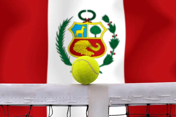Μπάλα Τένις Στο Δίχτυ Φόντο Σημαία — Φωτογραφία Αρχείου