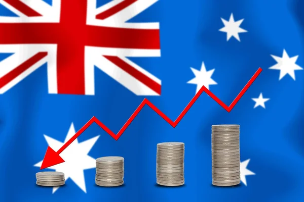 Concepto Gráfico Descenso Económico Finanzas Contabilidad Sobre Fondo Bandera Australia — Foto de Stock