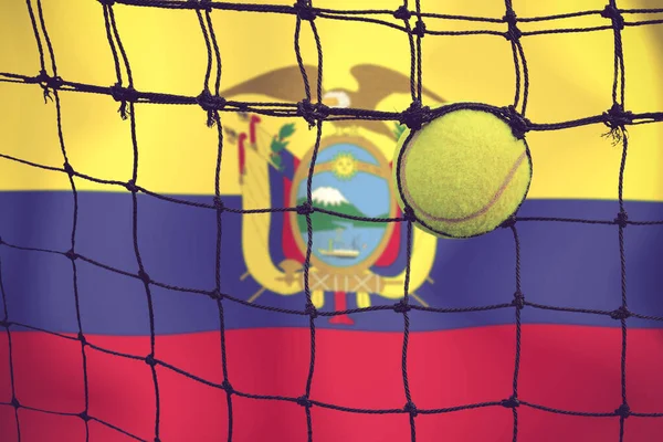 テニスボールでネット上のパンドラ旗の背景 — ストック写真