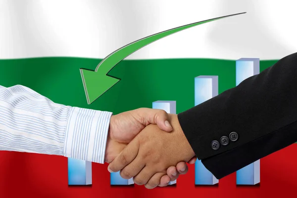 Handdruk Contract Samen Met Vlag Van Bulgarije Als Achtergrond — Stockfoto